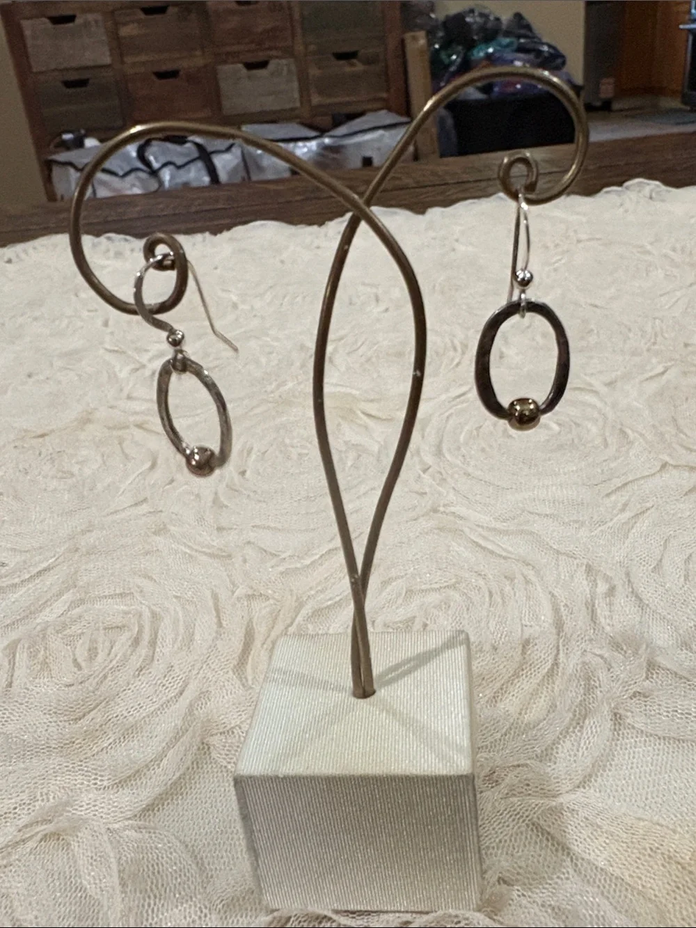 Handcrafted sterling Silver and Gold Accent Hoop Earrings
